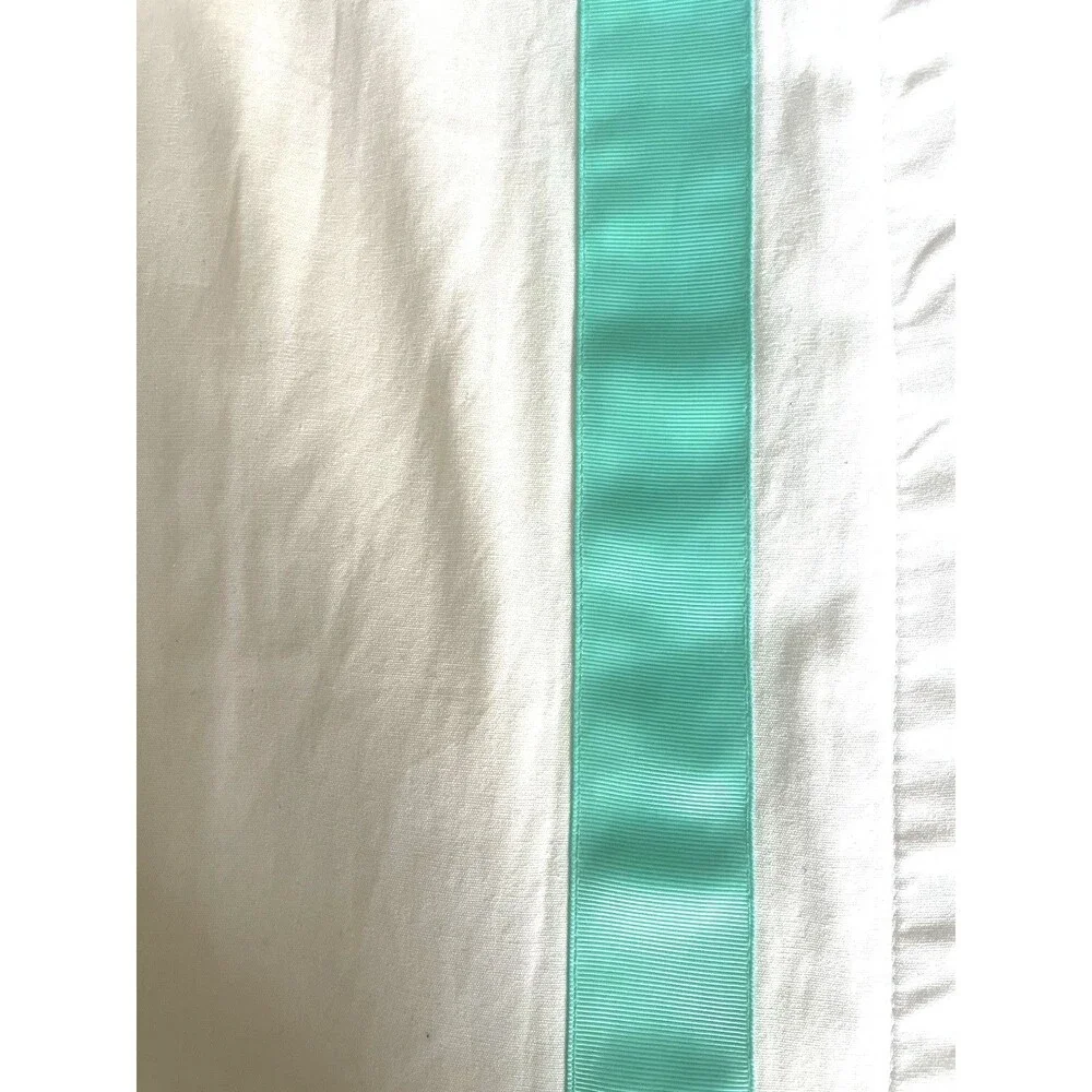 Pottery Barn Teen Suit Ribbon White Blackout Panel Drape 52x108 Cotton FaceGreen